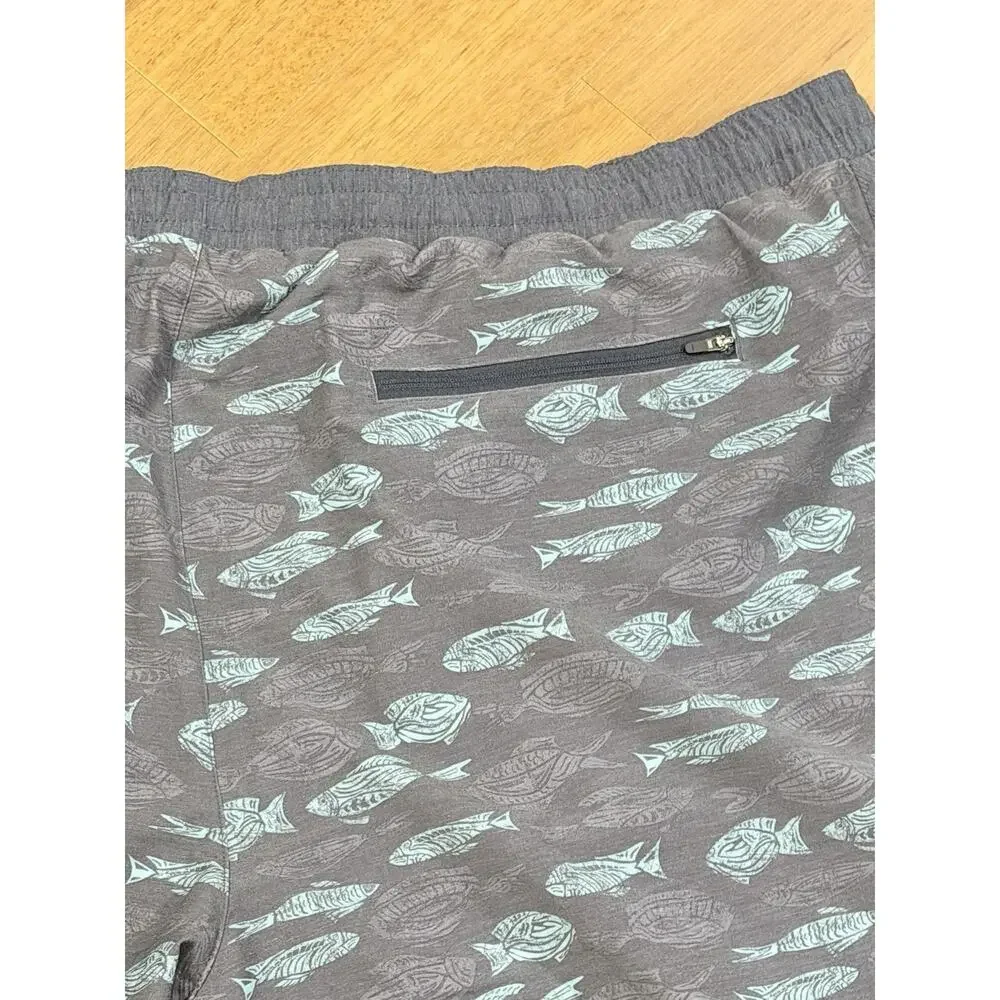 LL Bean Mens 3XL Fish Print Lined Performance Shorts Blue Gray Swim Hybrid EUC